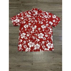 RJC Shirt Mens Large Red Floral Hawaiian Short Sleeve Button Up Made Hawaii USA